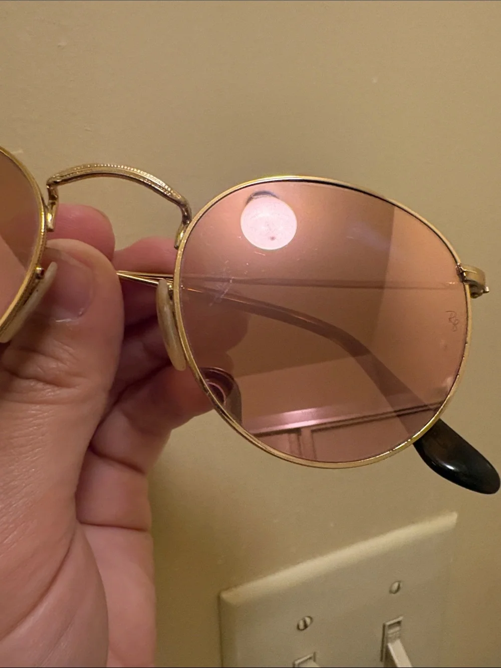 Ray-Ban Gold Frame Sunglasses with Pink Lenses